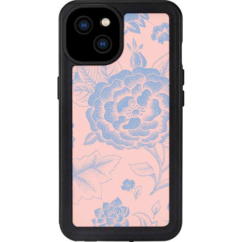 Rose Quartz & Serenity Floral iPhone 15 Plus Waterproof Case